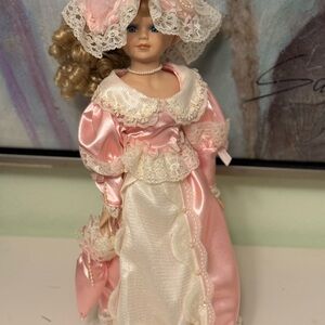 Collectors Elegant Pink and White Doll with Lace Detailing